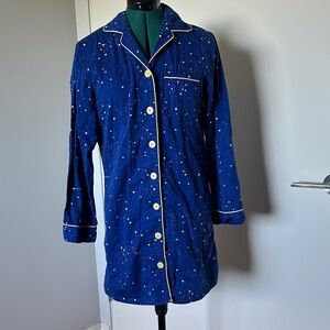 Royal Blue Star Print ButtonPj Top Sz small. Cozy soft flannel.